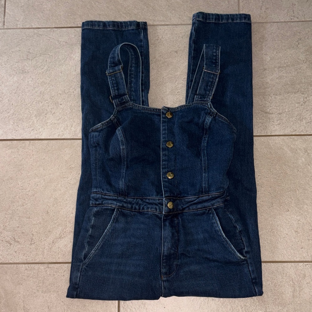 FRAME Parisian Straight Leg Denim Overalls Jumpsuit - Picture 3 of 7